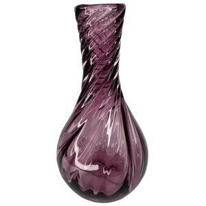 Vintage Hand Blown Purple Glass Swirl Vase Handmade in Poland Flower Bud 5.5"x2"